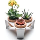 Prime Beyaz Metal Stantlı 3’lü Skulent Saksısı – Metal Stant ve Meşe Saksılar, Modern Tasarım, Dekoratif Çiçek Saksılığı, Skulent ve Kaktüs Için Şık Saksı, Ev ve Ofis Dekoru, 19 cm x 16.5 cm x 8.5 cm