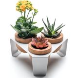 Prime Beyaz Metal Stantlı 3’lü Skulent Saksısı – Metal Stant ve Meşe Saksılar, Modern Tasarım, Dekoratif Çiçek Saksılığı, Skulent ve Kaktüs Için Şık Saksı, Ev ve Ofis Dekoru, 19 cm x 16.5 cm x 8.5 cm