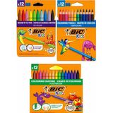 Prime Bic 12' Li Kuru- Pastel- Keçeli 3'lü Boya Kalemi Seti - -- - Option-1