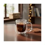 Prime Çift Cidarlı (Double) Kulplu Cam Kupa - 250 ml Dayanıklı Borosilikat Çay ve Kahve Kupası - El Yakmayan Modern Tasarım Mug - 0 - Siyah - Option-1