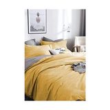 Prime Çift Kişilik Çift Taraflı Nevresim Takımı -Düz Battal Çarşaflı - Sarı/gri - 001-Renkli - 100 x 100 cm