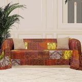 Prime Concept Softmicro Koltuk Örtüsü | Çekyat Örtüsü | Koltuk Şalı | Etnik Desenli Patchwork Kaymaz | Kiremit 180X220 cm - Option-1 - 001-Renkli