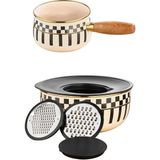 Prime Cream 5 Parça Rendeli Saklama ve Karıştırma Kabı – 24 cm ve Emaye Sosluk Sütlük 14 cm - 2 lt - Krem