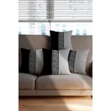 Prime Dekoratif Yastık Kılıfı Seti, 4'lü, Siyah-Gri Labirent Desenli, Premium Italyan Kadife - Option-1 - 001-Renkli