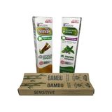 Prime Diş Bakım Seti Sensıtıve Diş Macunu Misvak Ağacı Özlü, Aloe Vera ve Propolis Ekstraktlı - Sensıtıve Herbal Diş Macunu Yeşilçay, Ekinezya, Nane Ekstraktlı - 2 Adet Bambu Diş Fırçası - Option-1