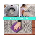 Prime Dizayn Adoni Desenli Kadife Pamuk Tabanlı Yıkanabilen Kaydırmaz Antibakteriyel Salon Halısı (60X190)