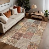Prime Dizayn Nadine Patchwork Desenli Şönil Pamuk Tabanlı Yıkanabilir Kaymaz Antibakteriyel Salon Halısı 80X150 - 374-Yeşil