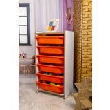prime dükkan 6 Çekmeceli Çocuk Oyuncak ve Aktivite Dolabı,Beyaz-Turuncu 18mm MDF