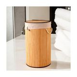 Prime El Yapımı Hasır Katlanır Çamaşır Sepeti Yuvarlak 60 Litre (35CM*35CM*61CM), Doğal Malzemeden Üretilmiş Çamaşırlık (Naturel) - Option-1 - 0 Siyah
