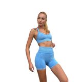 Prime FIT - Mavi Çapraz Askılı Destekli Seamless Bra Sporcu Sütyeni (Mavi, XS)