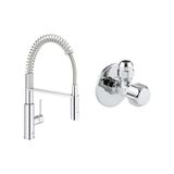 Prime Get Eviye Bataryası Krom + 2 Adet 55MM Ara Musluk Seti - Ahşap