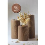 Prime Home 3 Lü Ahşap Kaplama Yüzey Mumluk Dekoratif Tealight Set Mum Abs Plastik