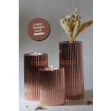 PRİME HOME 3 Lü Bakır Krom Tırtıklı Yüzey Mumluk Dekoratif Tealight Set Mum Abs Plastik