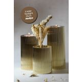 PRİME HOME 3 Lü Gold Krom Tırtıklı Yüzey Mumluk Dekoratif Tealight Set Mum Abs Plastik Altın