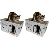 Prime Karton Kedi Tırmalama ve Dinlenme Evi (2 Paketi) - Ahşap