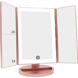 Prime Land Of Myth - 1X-2X-3X-10X Büyütmeli 37 LED Işıklı Makyaj Aynası, 3 Panel, Katlanabilir, Dokunmatik Sensörlü (Rose) - Option-1
