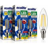 Prime Life Ecolite Filament LED Mum Ampul E14 Duy 6W 810 Lümen Dim Edilebilir 2700K Sarı Işık Şeffaf Dekoratif Vintage Ampul 60W Eşdeğer C35 Candle Series (3)