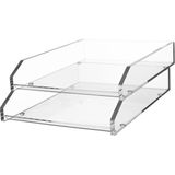 Prime Life Şeffaf Akrilik Çift Harf Tepsisi, 2 Katlı Istiflenebilir Masa Düzenleyici, Önden Yükleme, 26,9 cm x 35,3 cm x 12,2 Cm, Kaymaz Ayaklar, Ofis Organizatörü, Masa Aksesuarı