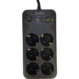 Prime Life Showmax Serisi SH-3046 Termal Akım Korumalı Priz 2 mt (6 Priz + 2 USB + 2 Type-C) (6 Lı 2xusb 2xtype C Çıkışlı)
