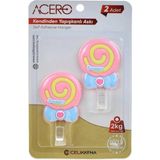 Prime Lolipop Kendinden Yapışkanlı Askı 2li, Pembe Şeker Mutfak ve Banyo Askısı x 2 Adet, 2 kg Taşıma Kapasiteli Güçlü Yapışkanlı Plastik Askı - 38315