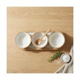 Prime Mango Ağacı Standlı 3'lü Kase Seti - Içi Kaplama Doğal Ahşap Çerezlik ve Sosluk - 30 cm Sunum Tepsili Dekoratif Set (Düz Desen) - Option-1