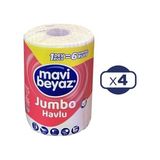Prime Mavi Beyaz Havlu, Dev Boy Kağıt Havlu, 4'lü Paket, 1 Dev Rulo = 6 Normal Rulo