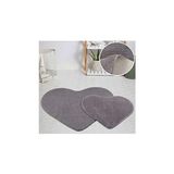 Prime My Evilla Modern Dekoratif Halı Jel Kaymaz Taban Peluş Kalp Model Gri Paspas Takımı 70X100-70X60