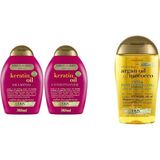 Prime Ogx Keratin Oil Kırılma Karşıtı Sülfatsız 385 ml Şampuan + 385 ml Saç Kremi 2'li Set ve Ogx Yenileyici Argan Oil Of Morocco Saç Bakım Yağı 100 ml - Option-1