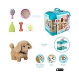 Prime Oyuncak Sesli Işıklı Yürüyen Hareketli Köpek Taşıma Çantalı Aksesuarlı Set Taşınabilir Çanta +Pil (Mavi-Sarı) - 001-Renkli