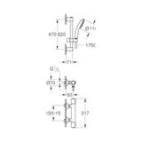 Prime Precision Termostatik Duş Bataryası ve Start 110 Sürgülü Duş Seti, 110MM 1 Akışlı El Duşu, 600MM Sürgülü Ray, 1750MM Duş Hortumu, 38°c Sabit Sıcaklık Ayarı, Krom, 34800001 - Option-1