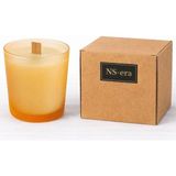 Prime Sandal Ağacı Kokulu Mum 280 ml - Ahşap Fitil, Turuncu Buzlu Cam Bardak, Uzun Yanma Süresi, Hediye Kutulu - Option-1