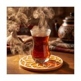 Prime Saul El Yapımı Premium Seramik Bardak Altlığı | Özel Kabartmalı Selçuklu Motifi | Otantik Bal Köpüğü (Hardal) Rengi | Dekoratif & Dayanıklı Sunum Altlığı - Kestane Akaju - Option-1