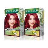 Prime Sea Color Amonyaksız, Vegan, Doğal, Besleyici Kalıcı Saç BOYASI%100 Beyaz Kapama (1 Paket 2 x 50 ml Boya & Oksidan) (Çilek Kırmızısı 5.65) (2 Paketi)