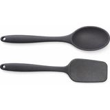 Prime Silikon Kaşık & Pişirme-Servis Kaşığı (Pilav Kaşığı/kürek Spatula) Seti – Dayanıklı, Çizmez, Askılı Tek Parça Tasarım (Gri)