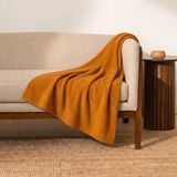 Prime Sleeks Kalın Dokulu Yün Tv Battaniyesi 120X150 cm Koltuk Şalı Diz Örtüsü Throw Battaniye - Hardal - 120 x 150 cm