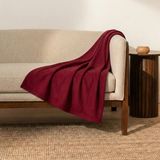 Prime Sleeks Kalın Dokulu Yün Tv Battaniyesi 120X150 cm Koltuk Şalı Diz Örtüsü Throw Battaniye - Kırmızı - 120 x 150 cm