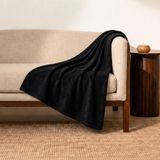 Prime Sleeks Kalın Dokulu Yün Tv Battaniyesi 120X150 cm Koltuk Şalı Diz Örtüsü Throw Battaniye - Siyah - 120 x 150 cm