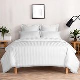 Prime Sleeks Pamuk Saten Çizgili Tek Kişilik Otel Nevresim Takımı - Lastikli Çarşaf - 160 x 220 cm - Beyaz