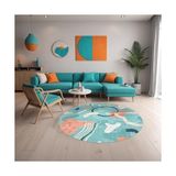 Prime Stuf Şönil Kaymaz Doğal Pamuk Tabanlı Yıkanabilir Antibakteriyel Çevre Dostu Yuvarlak Salon Halısı 140X140 - 374-Yeşil