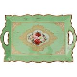 Prime Su Yeşili Renkli Elcikli Çatlatma Ahşap Tepsi, 42.5 x 28 cm - Kestane Akaju - Option-1