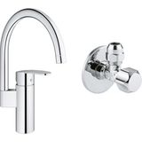 Prime Wave Cosmopolitan Eviye Bataryası Krom + 2 Adet 55MM Ara Musluk Seti - Ahşap