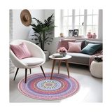 Prime Yelva Kadife Kaymaz Pamuk Tabanlı Yıkanabilir Antibakteriyel Yuvarlak Salon Halısı 120X120 - 374-Yeşil