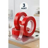 Primeaks 3 Adet Güçlü Şeffaf Çift Taraflı Bant - Silikon Akrilik Montaj Bandı (3'lü Paket)
