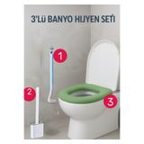 Primeaks 3’lü Banyo Hijyen Seti – Silikon Klozet Fırçası + Duvara Asılabilir Fırça + Konforlu Oturma Pedi