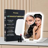 PRIMETEK 10 inç Taşınabilir Seyahat Makyaj Aynası, Işıklı Şarj Edilebilir LED Işıklı Kozmetik Ayna, 3 Renkli Aydınlatma Modları, Kısılabilir, 5X Büyütme Kompakt Ayna Makyaj Masası için (Beyaz)