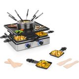 Princess Prenses Raclette ve Fondü 5'i 1 Arada, 8 Kişilik, Çift Termostatlı, 1,3 L Fondü Kabı, Pfas Içermez, Çıkarılabilir Parçalar, 31X31 cm Izgara Plakası, 1800 W, 162670 - Siyah