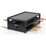 Princess Raclette Black Steel - Tavalar Için 8 Kişilik Park Yeri Geniş Pişirme Yüzeyi 44 x 25 cm Ayarlanabilir Termostat 1300 Watt, 162655 - Siyah