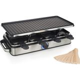 Princess Raclette Grill Deluxe - Çift Taraflı Izgara Plakası, Paslanmaz Çelik Gövde, 8 Kişilik, 1400 Watt, Termostat, 42X21 Cm, 162645 - Siyah