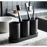 Print Zone Kolay Temizlenebilir 3 Bölmeli Diş Fırçalık ve Banyo Düzenleyici - Siyah