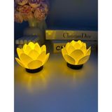 Printella 2 Adet Lotus Çiçeği Tasarım Pilli LED Mum | Dekoratif Meditasyon Mumluk | Zarif - Beyaz